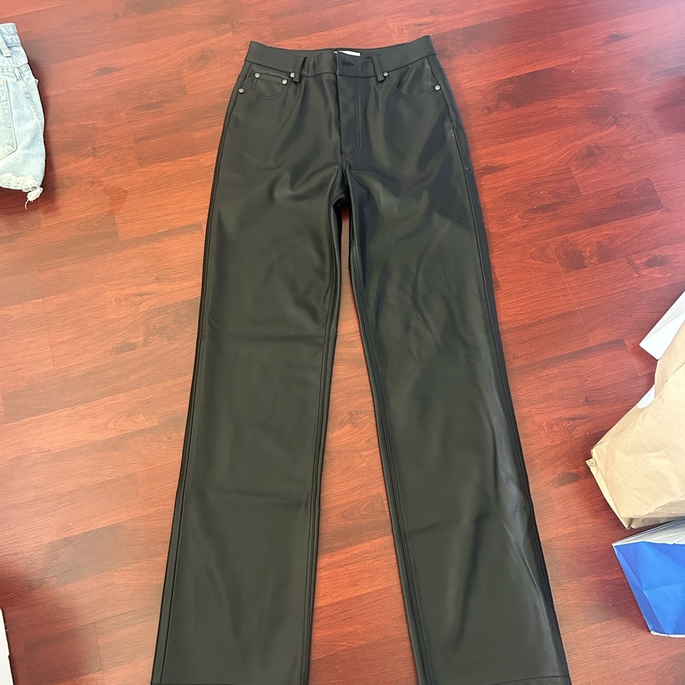 Zara Black Straight Leg Leather Pants